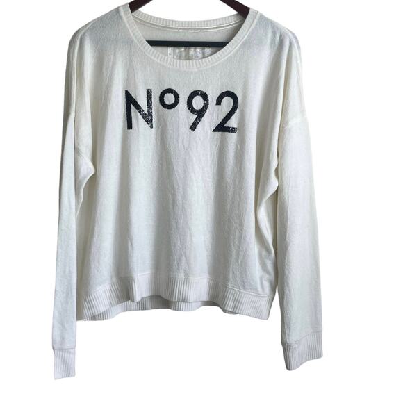 Y2K Abercrombie & Fitch Women Loungewear Top Ivory M Sequins Graphic Soft Preppy - Picture 1 of 9